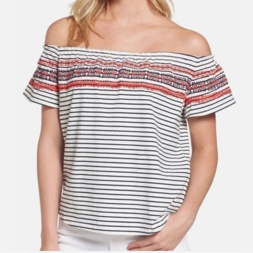 THML Mirah Off-the-Shoulder Embroidered Knit Top, size M
